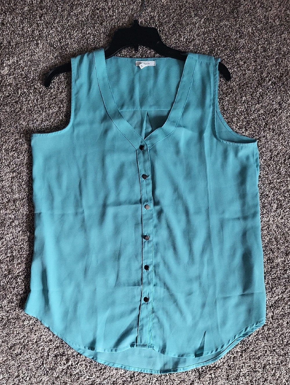 SALE--Sleeveless V-Neck Button Front Top - Teal